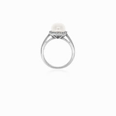 Pearl and cubic zirconia silver  ring