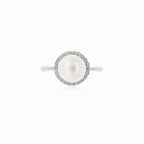 Pearl and cubic zirconia silver  ring