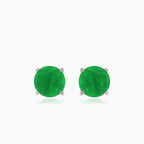 Silver stud earrings with round synthetic emerald