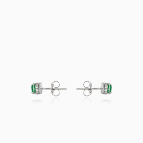 Silver small stud earrings with synthetic emerald