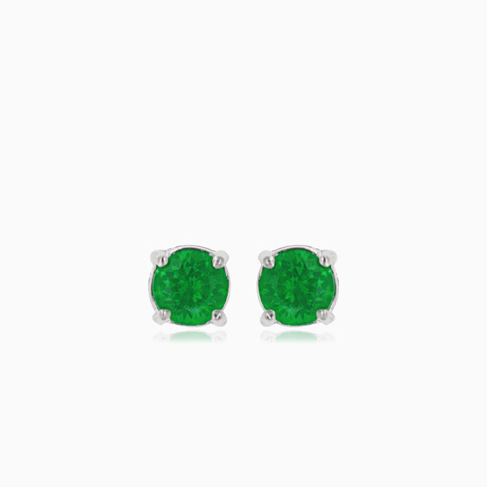 Silver small stud earrings with synthetic emerald