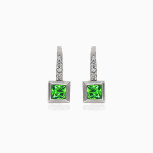 Silver earrings with synthetic emerald square