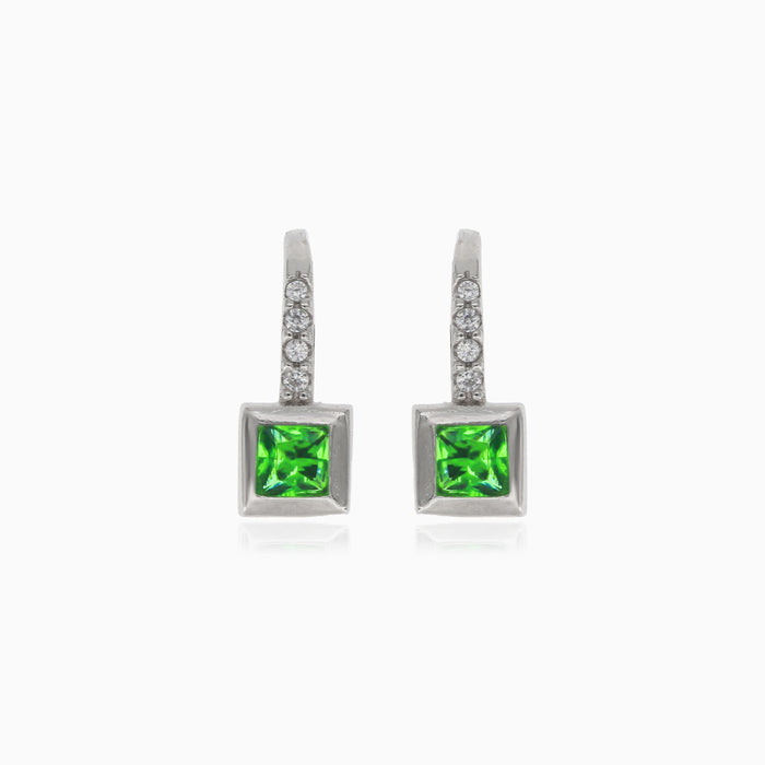 Silver earrings with synthetic emerald square