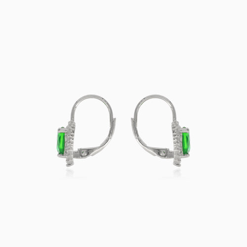 Silver earrings with synthetic emerald heart
