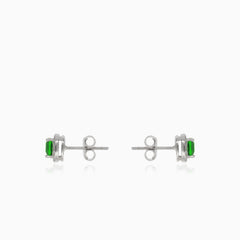 Silver stud earrings with square synthetic emerald