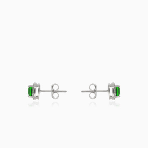 Silver stud earrings with square synthetic emerald