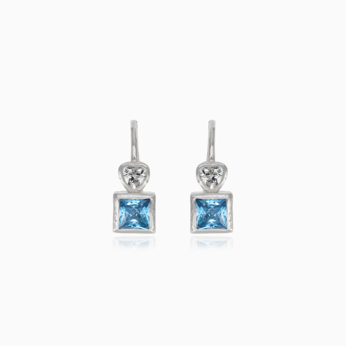 Silver earrings with square topaz and cubic zirconia heart