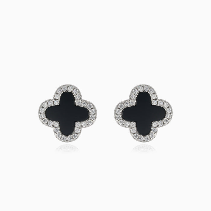 Boucles d’oreilles en argent en forme de trèfle à quatre feuilles avec onyx