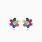 Silver earrings with multicolor flower