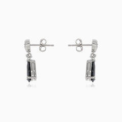 Silver dangling stud earrings with onyx