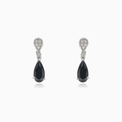 Silver dangling stud earrings with onyx