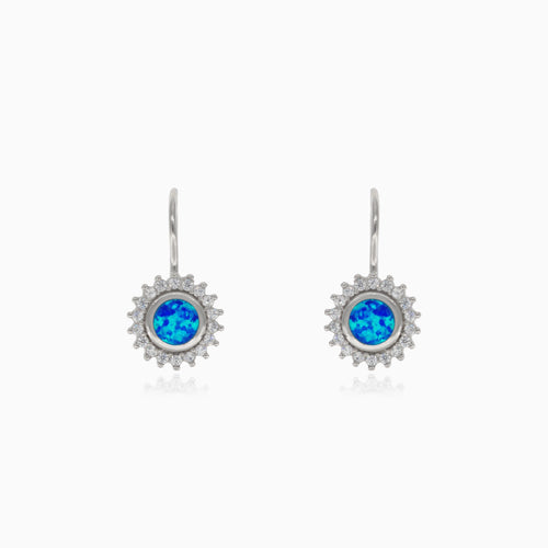Silver drop earrrings with blue opal