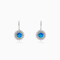 Silver drop earrrings with blue opal