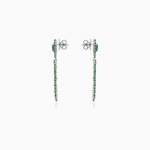 Hanging silver stud earrings with synthetic emerald