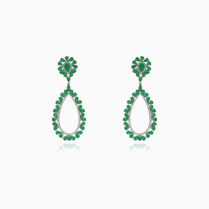 Hanging silver stud earrings with synthetic emerald
