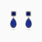 Silver sapphire drop & square earrings
