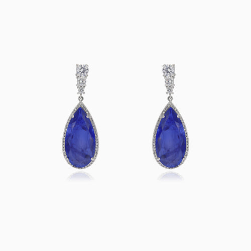 Sapphire drop dangle earrings with cubic zirconia