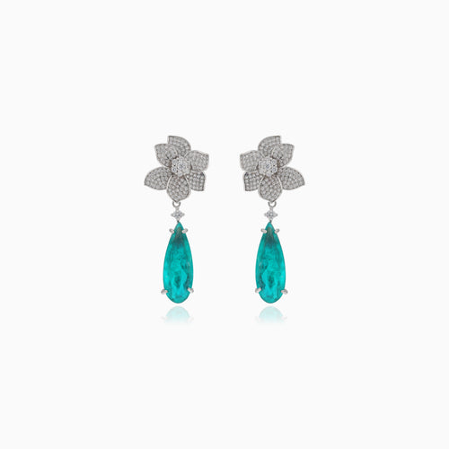 Silver earrings with turquoise and flower