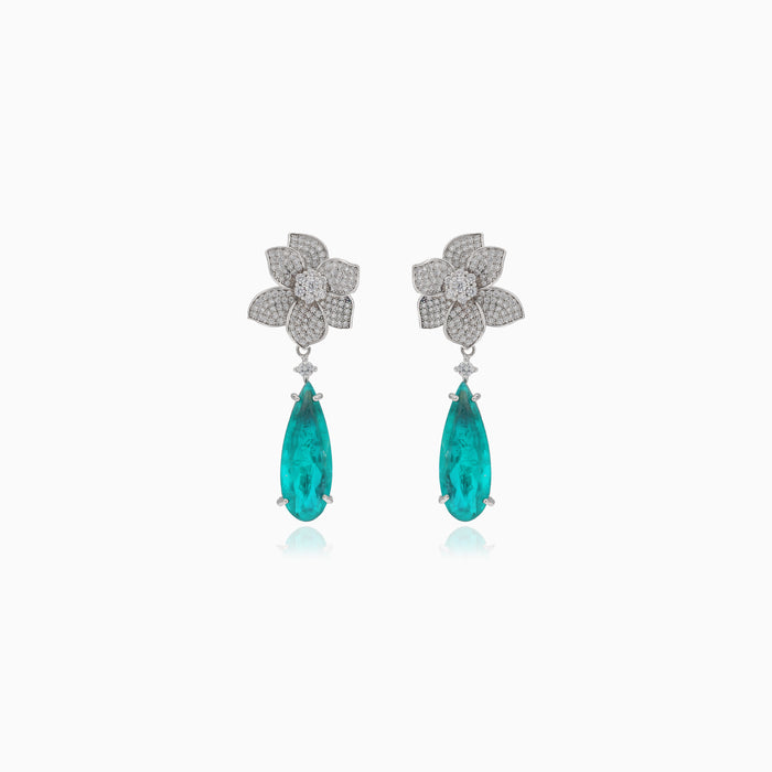 Silver earrings with tourmaline and flower