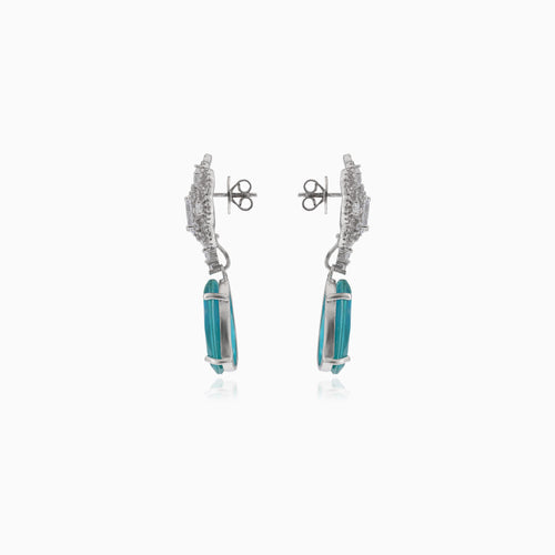 Silver earrings with turquoise and cubic zirconia accent