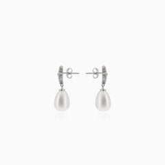 Silver earrings with pearl and cubic zirconia