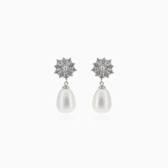 Silver earrings with pearl and cubic zirconia