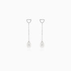 Silvers stud dangle chain earrings with pearl