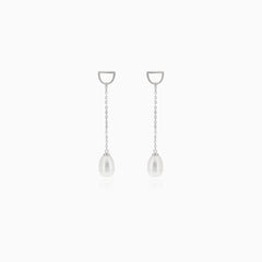 Silvers stud dangle chain earrings with pearl