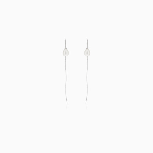 Threader silver earrings with pearl