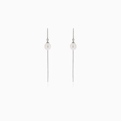Silver threader earrings with pearl