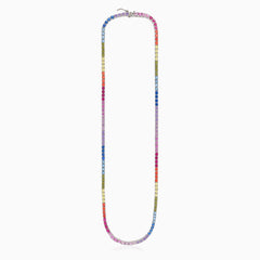 Silver necklace with multicolored gemstones