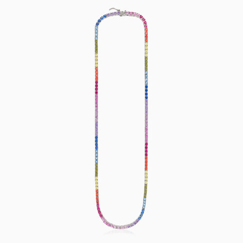 Silver necklace with multicolored gemstones