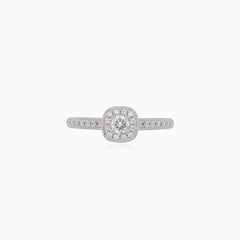 Luxurious  white gold engagement ring with embellished square design