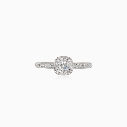 Luxurious  white gold engagement ring with embellished square design