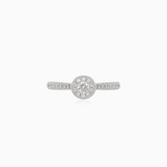 Classic minimalistic women engagement ring with side stones