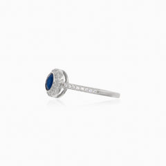 Chic women silver ring with synthetic sapphire and cubic zirconia