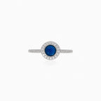 Chic women silver ring with synthetic sapphire and cubic zirconia