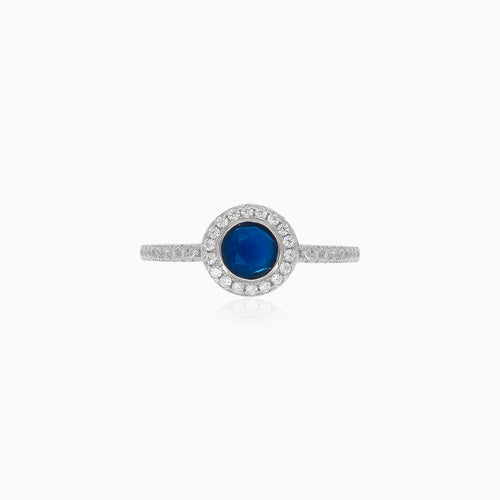 Chic women silver ring with synthetic sapphire and cubic zirconia