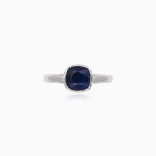 Chic women silver ring with synthetic sapphire