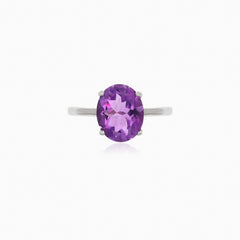 Amethyst oval silver ring