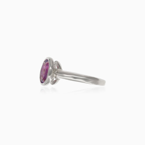 Silver ring with oval amethyst