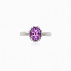 Silver ring with oval amethyst