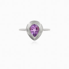 Silver ring with pear amethyst