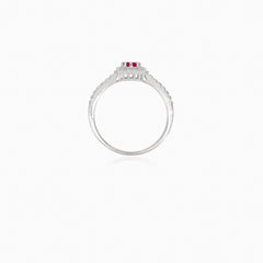 Synthetic ruby and cubic zirconia silver ring