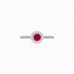 Synthetic ruby and cubic zirconia silver ring