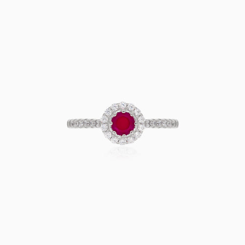 Synthetic ruby and cubic zirconia silver ring