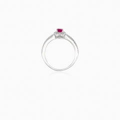 Oval synthetic ruby silver ring