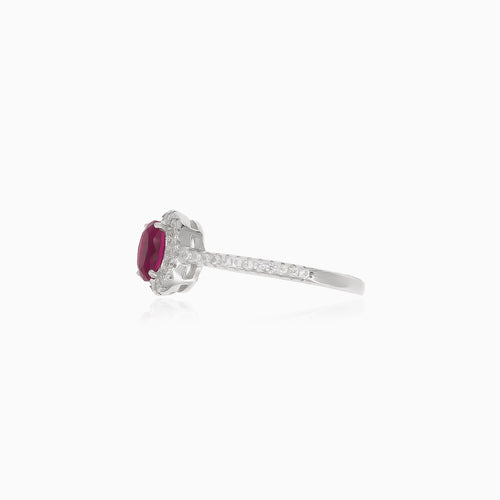 Oval synthetic ruby silver ring