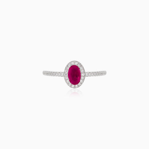 Oval synthetic ruby silver ring