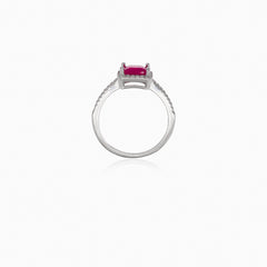 Prong set synthetic ruby silver ring